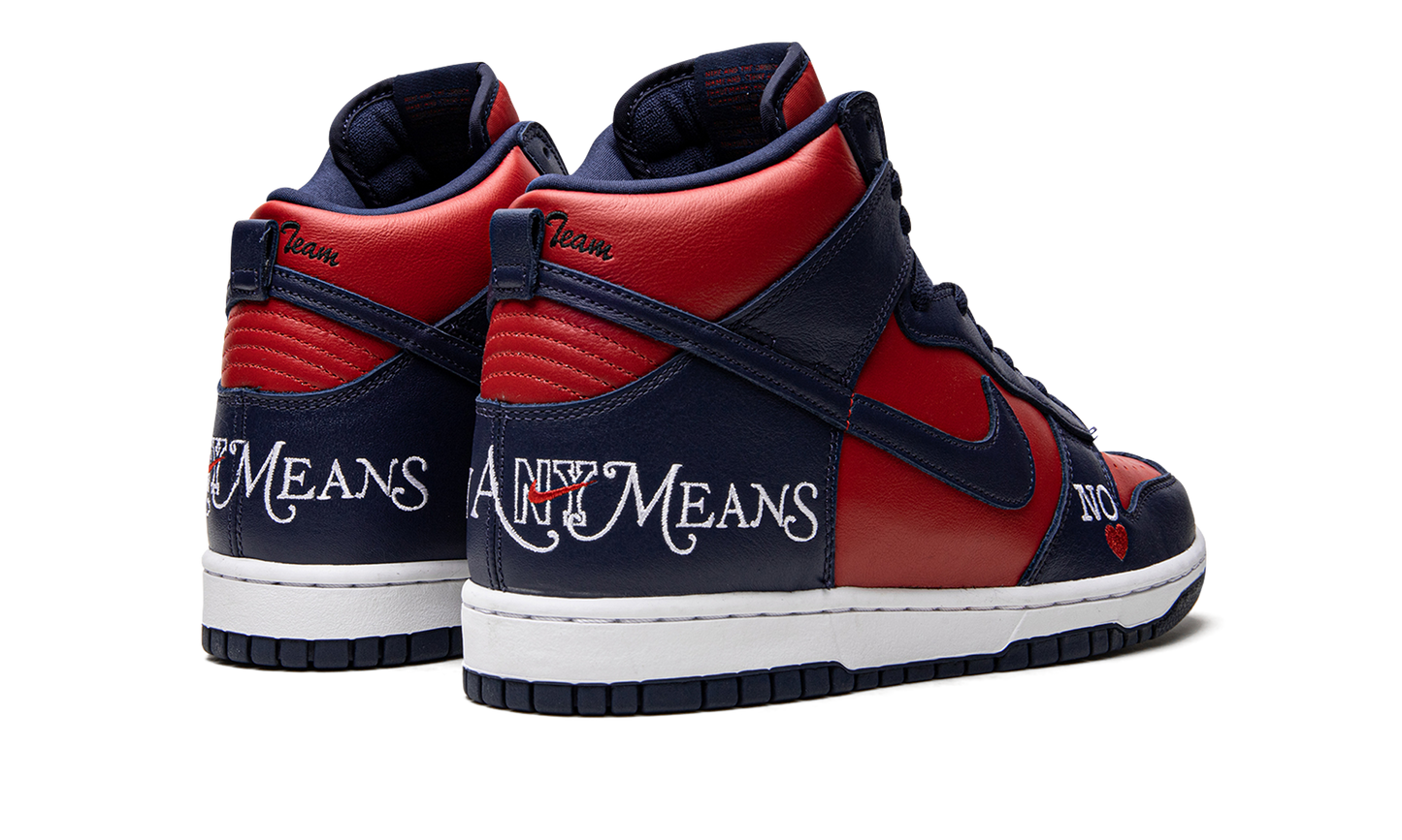 SB Dunk High "Supreme - By Any Means - Navy/Red"