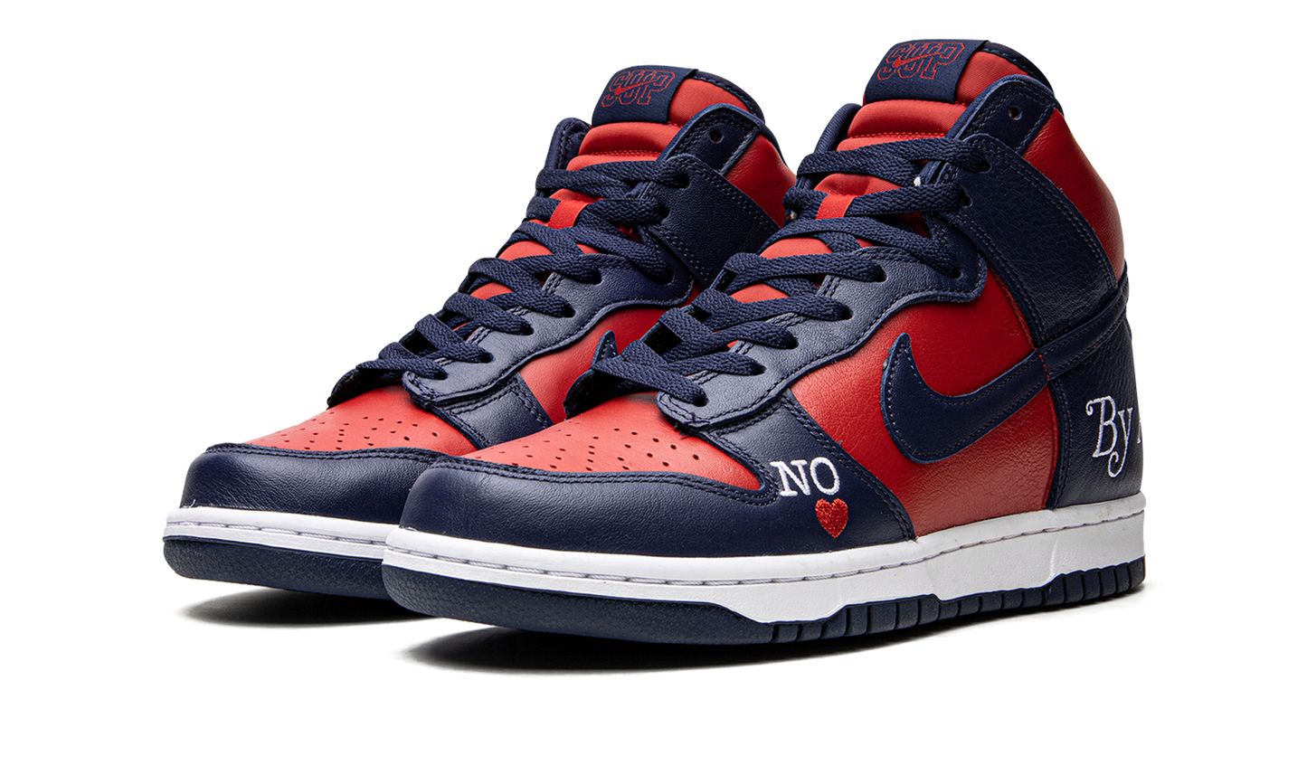 SB Dunk High "Supreme - By Any Means - Navy/Red"