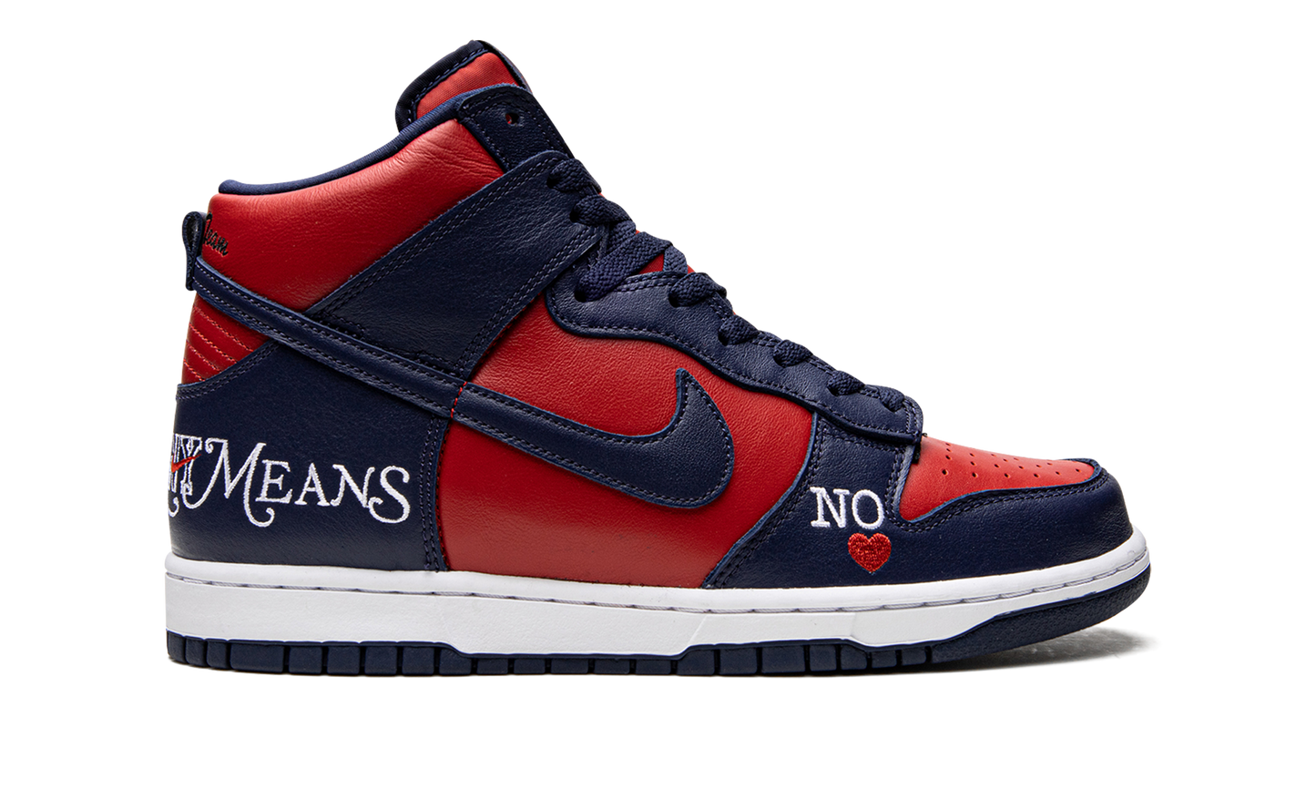 SB Dunk High "Supreme - By Any Means - Navy/Red"