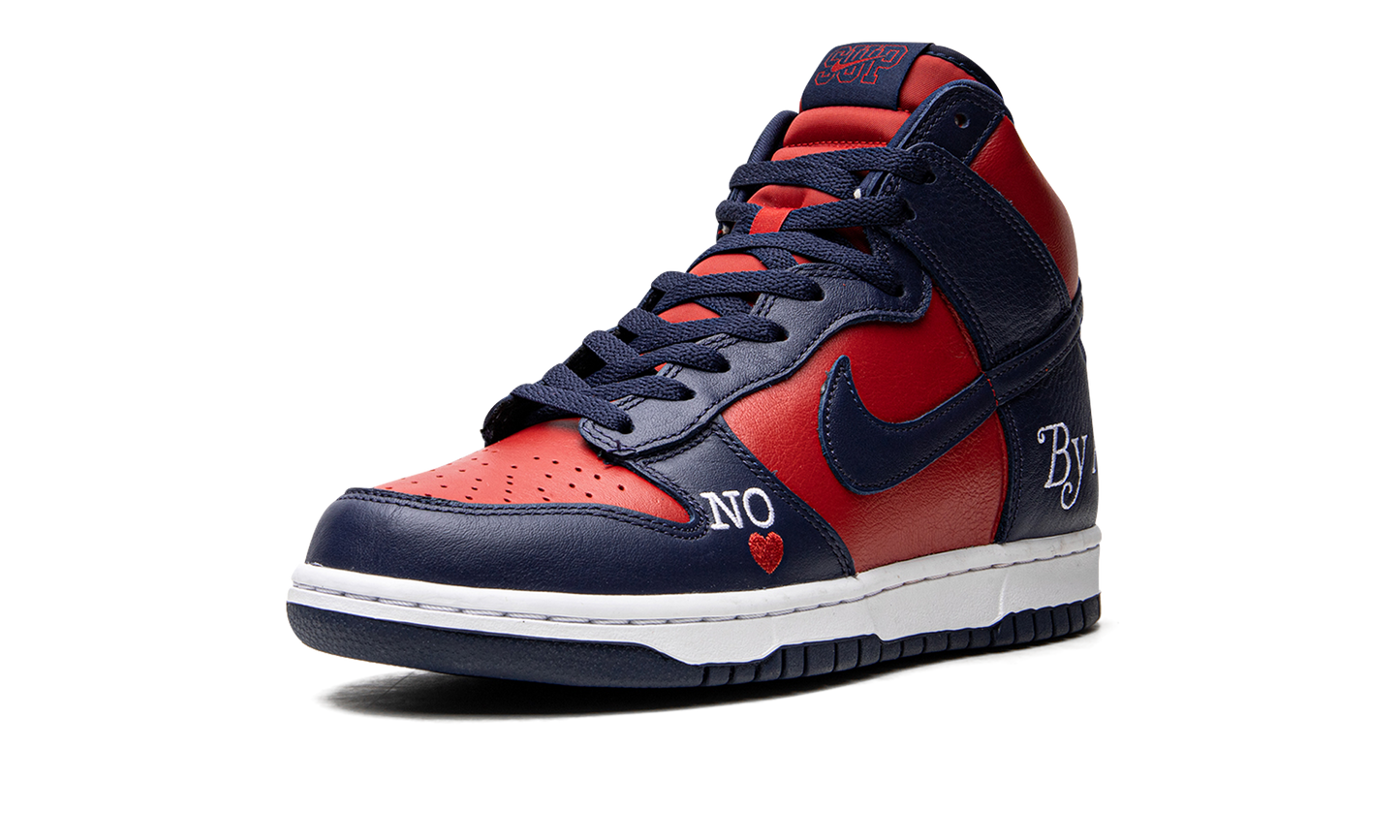 SB Dunk High "Supreme - By Any Means - Navy/Red"