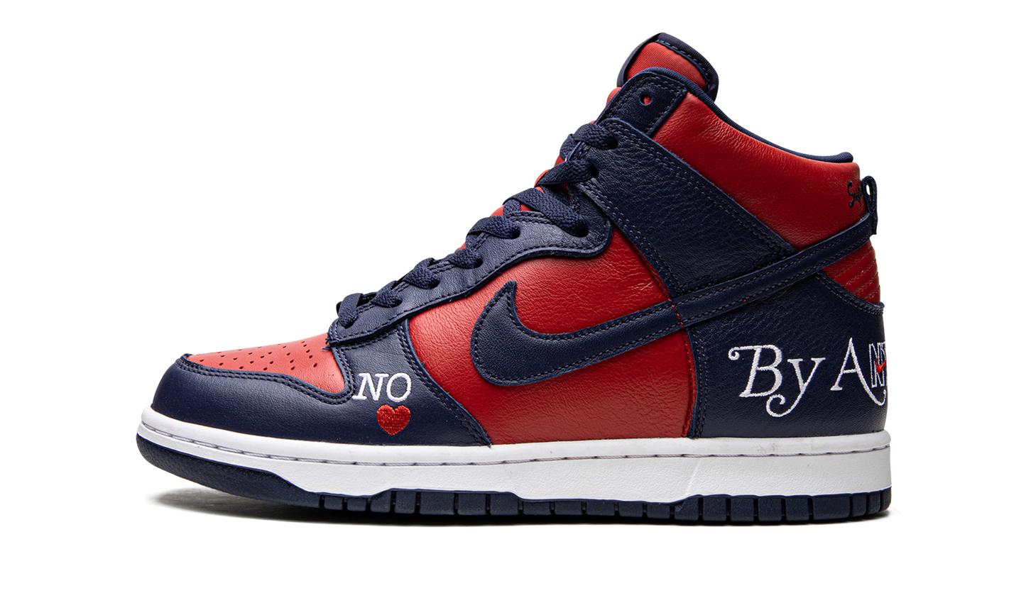 SB Dunk High "Supreme - By Any Means - Navy/Red"