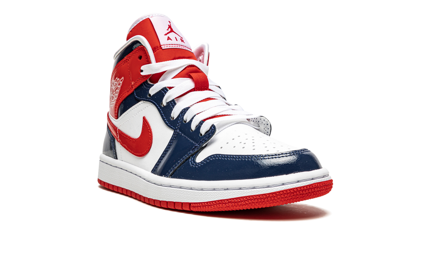 AIR JORDAN 1 MID WMNS "Patent Leather Navy / White / Red"