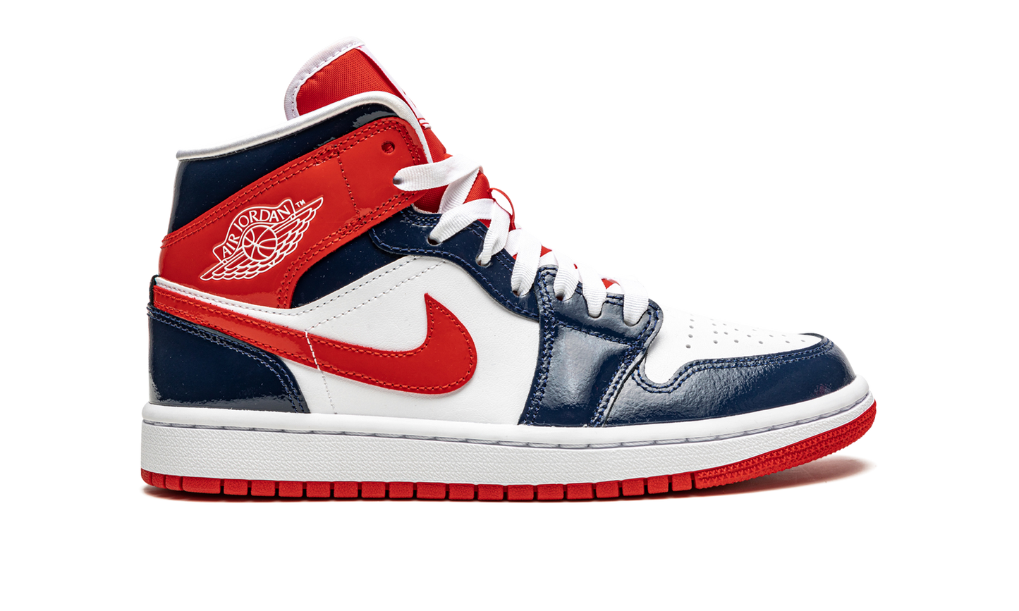 AIR JORDAN 1 MID WMNS "Patent Leather Navy / White / Red"