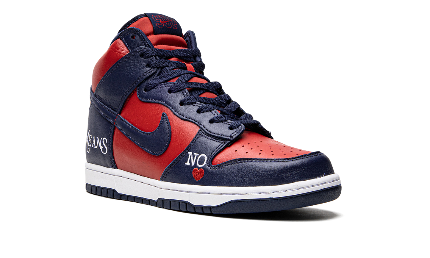 SB Dunk High "Supreme - By Any Means - Navy/Red"