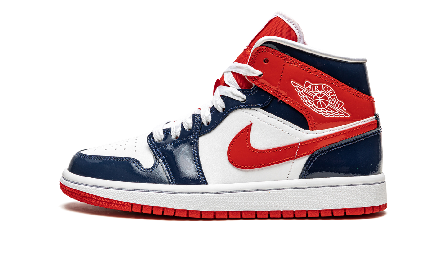 AIR JORDAN 1 MID WMNS "Patent Leather Navy / White / Red"