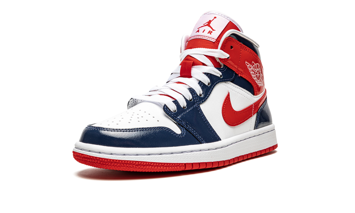 AIR JORDAN 1 MID WMNS "Patent Leather Navy / White / Red"