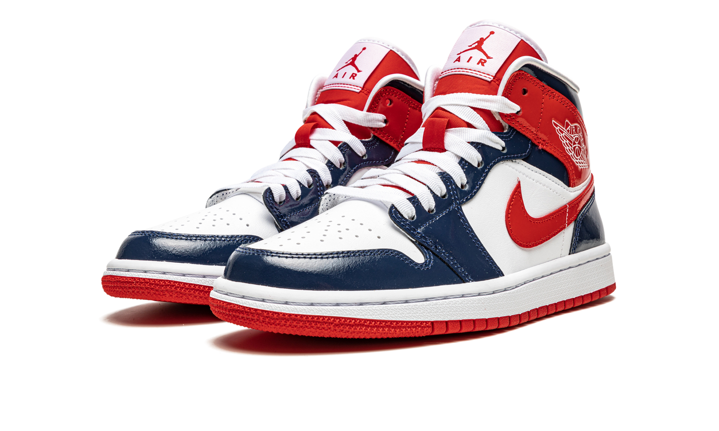 AIR JORDAN 1 MID WMNS "Patent Leather Navy / White / Red"