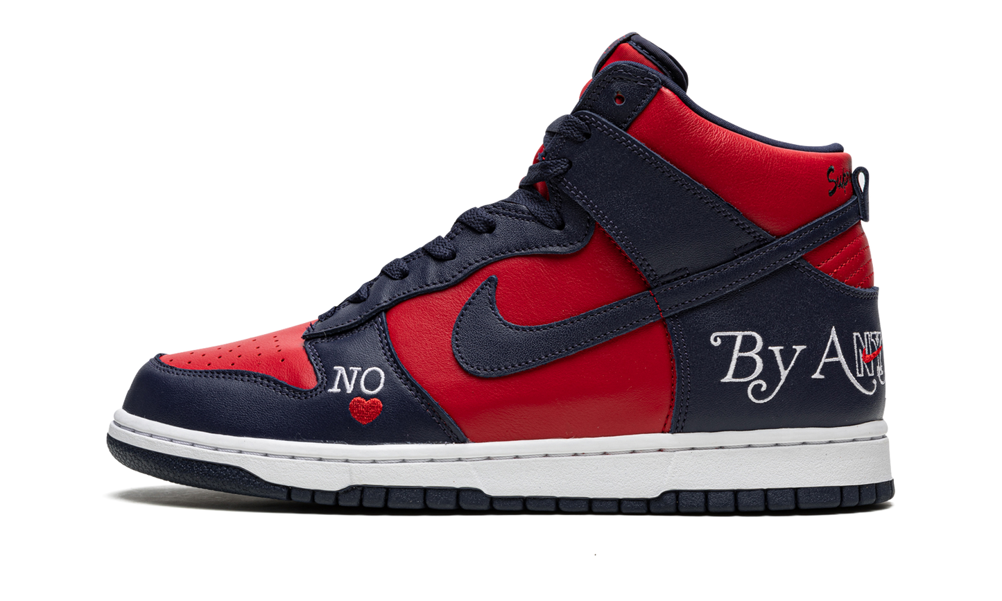 SB Dunk High "Supreme - By Any Means - Navy/Red"